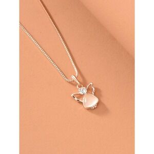 3 Piece Rhinestone Angel Jewelry Set With Pink Faux Pearl